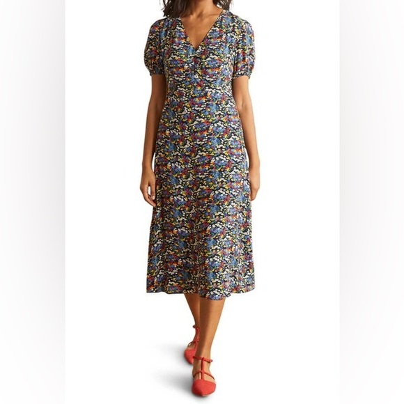 Women's Boden Tessa Floral Ditsy Short Sleeve Dress, Size 4 - Blue